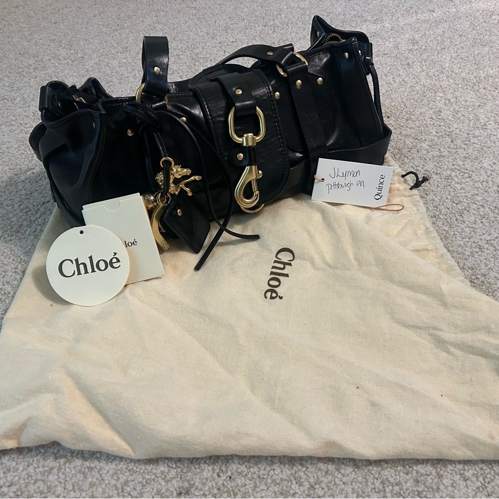 Chloe Black Leather Shoulder Bag with Gold Hardware
